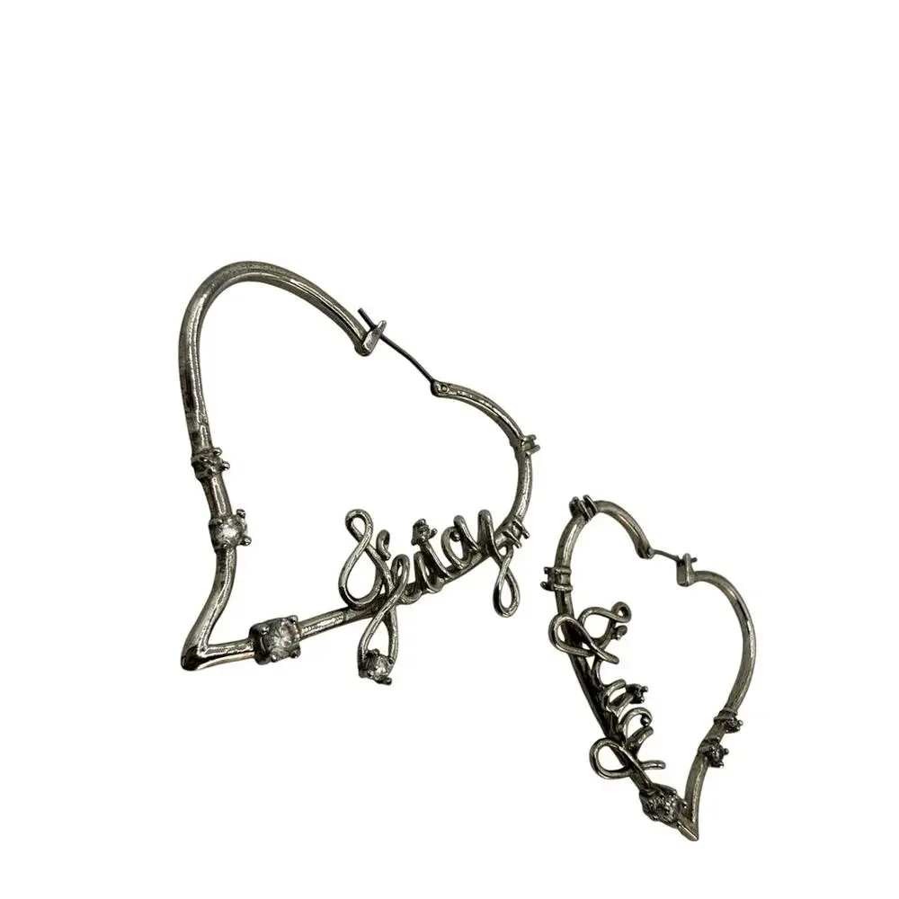Vintage Juicy Couture Silver Heart Hoop Earrings - Script Detail